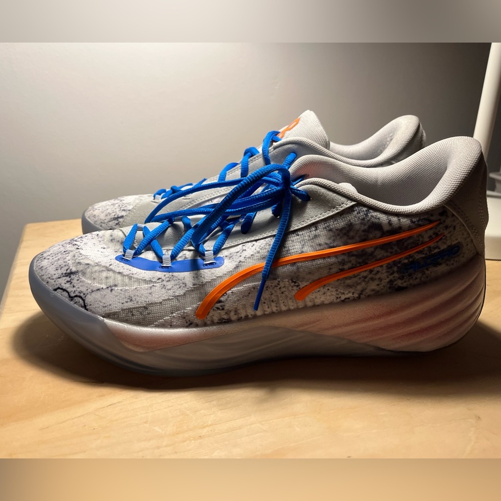 Puma Athletic Shoes Gray with Blue and Orange Accents